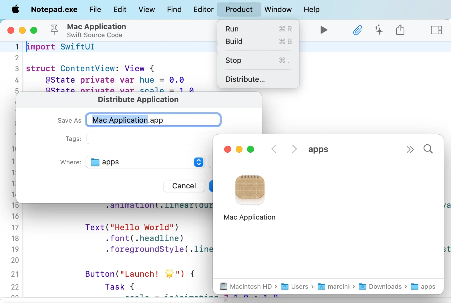 App Distribution feature in Notepad.exe 1.3